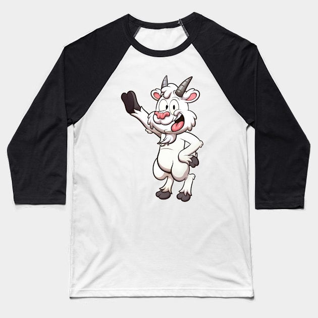 Friendly Smiling Cartoon Goat Baseball T-Shirt by TheMaskedTooner